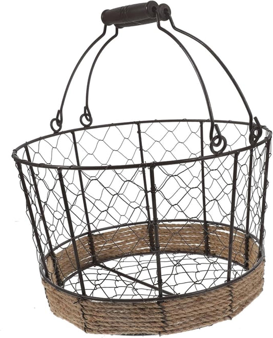 Happyyami Iron Wire Storage Basket with Handle Decorative Round Metal Basket for Home Office and Kitchen Vintage Design for Fruits Vegetables and Sundries 1-Pack