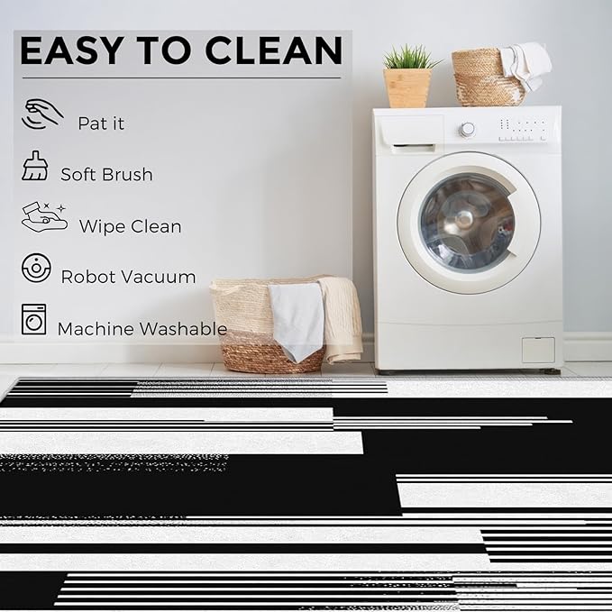 Black and White Stripe Rugs for Entryway, 2x3 ft, Modern Stripes Area Rugs for Bedroom Kitchen Entrance, Soft Non Slip Washable Abstract Striped Indoor Door Mat Home Decorations Dt-Ghf-31