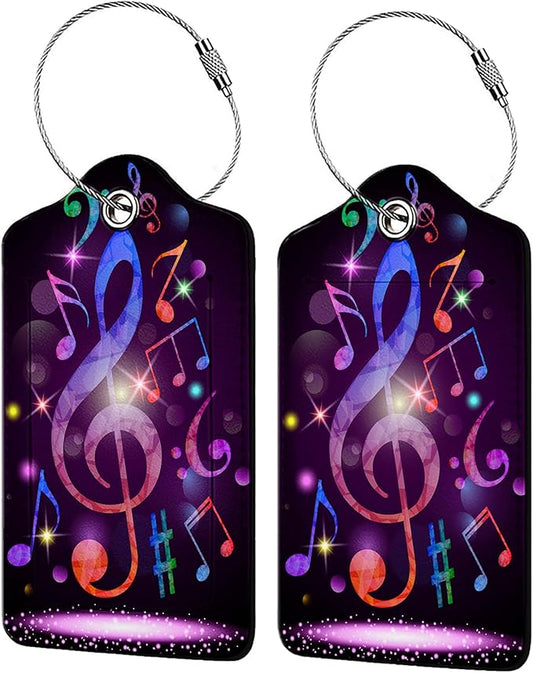 Colorful Musical Notes Luggage Tags for Suitcases,2 Pack Luggage Tag, Leather Stainless Steel Loop Label Tag for Women Girl Travel Bag Suitcase