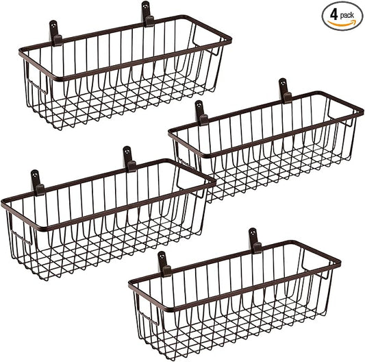Farmhouse Metal Wire Bin Basket with Handle - Small, 4 Pack - Rustic Home Storage Organizer for Cabinets,Pantry,Closets,Cupboards, Shelves,Countertops,Bathroom Vanity,Kitchen,Bedroom (Bronze)