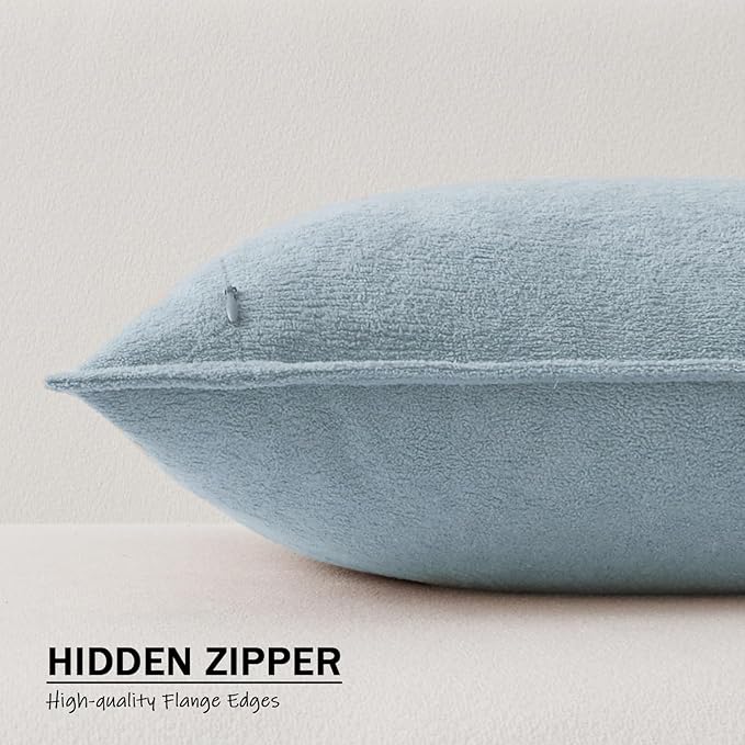 Kevin Textile Waterproof Decorative Pillow Covers Light Blue 16x16 Inch Pack of 2 Soft Boucle Textured Throw Pillowcases Elegant Accent Pillows for Couch Sofa Chair Bed Home Decor Indoor Outdoor