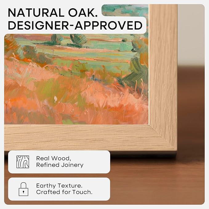 Homeforia 10x30 Wood Frame, High End Natural Oak 10x30 Light Wooden Picture Frame with Mat 8x24, 10 x 30 Poster Frames Matted to 8 by 24 Print, 30x10 Hanging Frames, Tempered Glass, Wall Kit, Set of 1