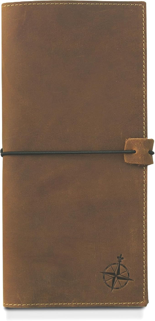 WANDERINGS Genuine Leather Passport Wallet - 4.25 x 9 - Large Leather Passport Holder for Travel - Folding Leather Travel Wallet Case with RFID Blocking, Travel Organizer for Men and Women