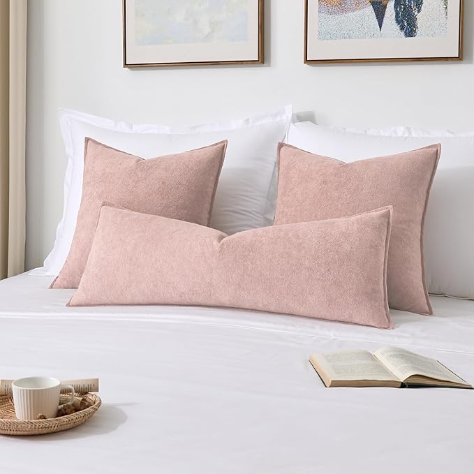 Kevin Textile 14x36 Inch Long Lumbar Cover 1 Pack Valentines Day Soft Boucle Textured Decorative Waterproof Rectangle Cushion Elegant Accent Pillows for Couch Sofa Chair Bed Home Light Pink