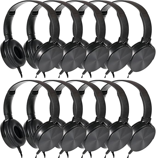 Classroom Headphones Bulk 10 Pack,Students On Ear Headsets,Comfy Swivel Earphones for Computer,School,Library,Airplane,for Online Learning and Travel,Premium Stereo Sound 3.5mm Jack (Black)