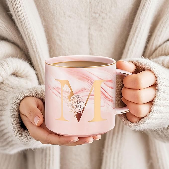Valentines Day Gifts for Her, Anniversary Birthday Galentines Gifts for Women Mom Grandma Friend Sister Wife Teacher Coworker, Personalized Initial Customized Gift Monogrammed A-Z Coffee Mug 12 OZ(M)