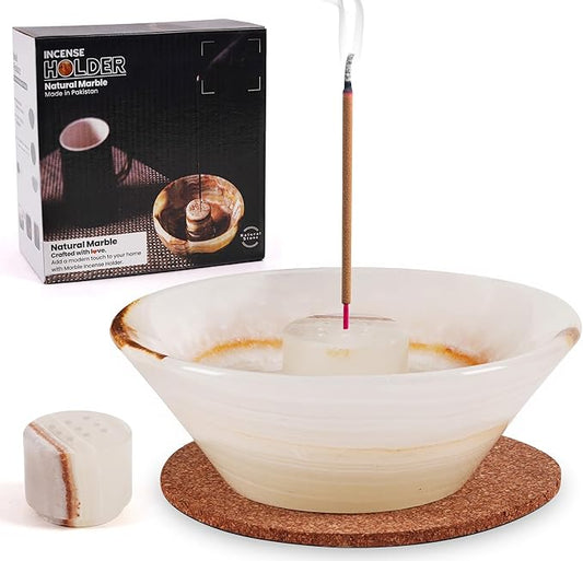 Radicaln Marble Incense Holder 5.5" Inches White Onyx Handmade Incense Stick Holder for Living Room Décor, Ideal Incense Holder Marble Ashtray & Palo Santo Holder for Home Décor