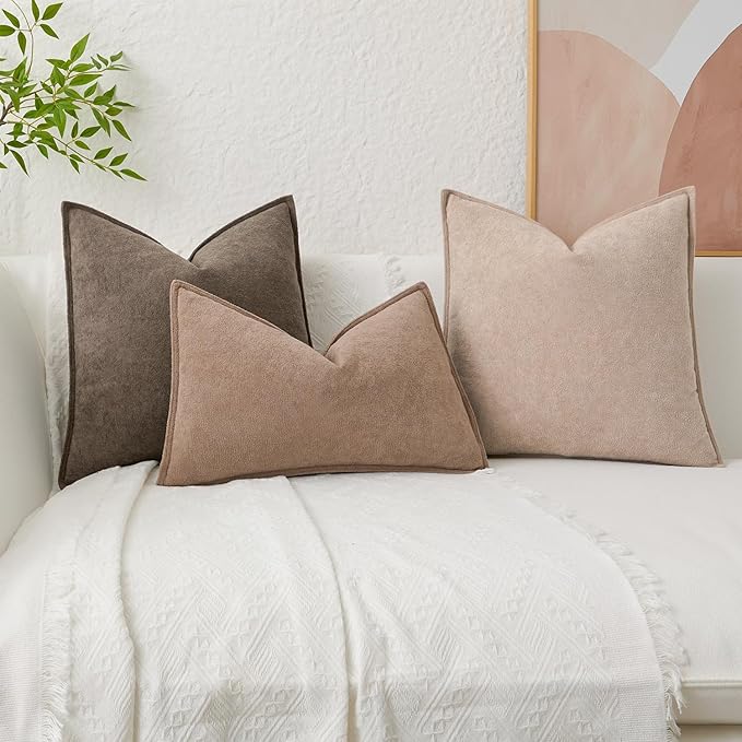 Kevin Textile Waterproof Decorative Pillow Covers Taupe 26x26 Inch Pack of 2 Soft Boucle Textured Euro Pillowcases Elegant Accent Pillows for Couch Sofa Chair Bed Home Decor Indoor Outdoor