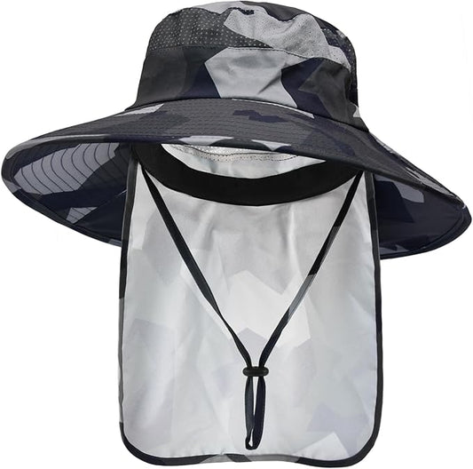 Sun Hats for Men Women Fishing Hat UPF 50+ Breathable Wide Brim Bucket Hats Summer UV Protection Safari Hat with Neck Flap