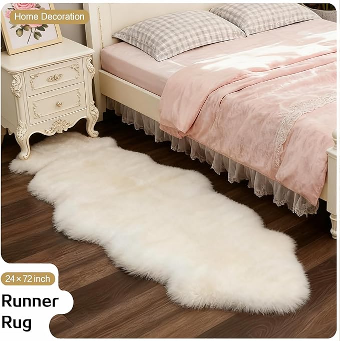 White Faux Fur Sheepskin Area Rug for Living Room Bedroom, 4 x 6 Feet Ultra Soft Shaggy Fuzzy Furry Carpet Chair Throw Large Rugs for Kids, Girls, Nursery Room Decor Dorms