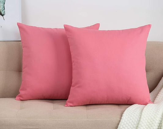 TangDepot Handmade Decorative Solid 100% Cotton Canvas Throw Pillow Covers/Cushion Covers, 45 Colors Available - (16"x16" 2 Pieces, Pink), 2 Count (Pack of 1)