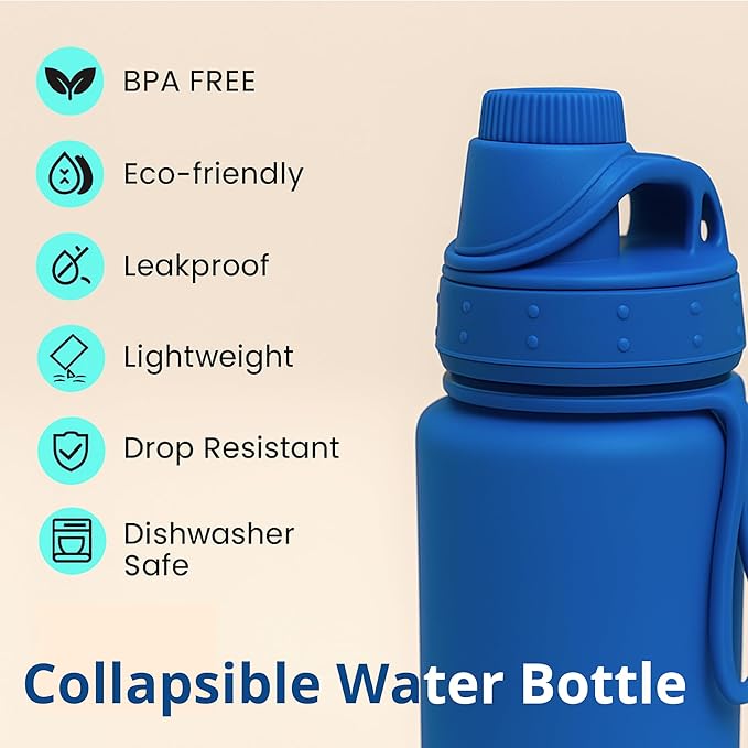 Collapsible Water Bottles Travel Water Bottle Silicone Water Bottle Foldable Lightweight Portable Leakproof & Reusable perfect for Gym Hiking Camping 500ml 17oz - BPA free - (pink)