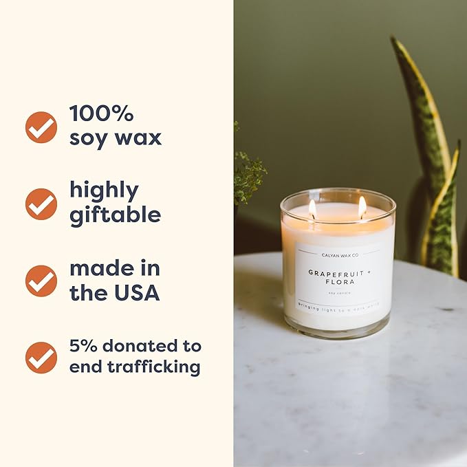 Calyan Wax Co. Seaside & Citrus 2 Wick Scented Candle - 37 Hour Burn - Luxury Non Toxic Soy Wax Candles - Long Lasting Large Glass Jar Candle for Home - 8.8oz