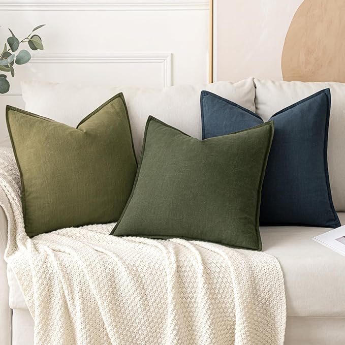 MIULEE Decorative Linen Pillow Covers 12x20 Inch Green Boho Farmhouse Neutral Couch Throw Pillows for Bed Pack of 2 Accent Outdoor Pillowcase Modern Sofa Cushion Livingroom Home Decor