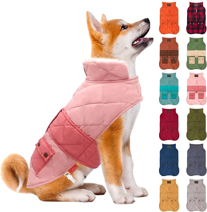 KYEESE Dog Coat Thick Pets Clothes with Pocket Windproof Dog Coats for Small Dogs Waterproof Dogs Jacket with Fleece Lined Soft Pet Sweater for Cold Weather Warm Pet Winter Puffer Coat with Leash Hole