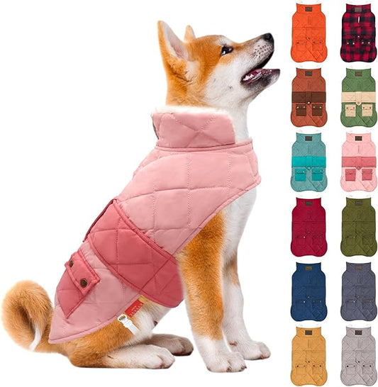 KYEESE Dog Coat Thick Pets Clothes with Pocket Windproof Dog Coats for Small Dogs Waterproof Dogs Jacket with Fleece Lined Soft Pet Sweater for Cold Weather Warm Pet Winter Puffer Coat with Leash Hole