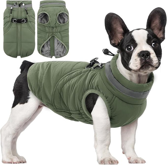 SAWMONG Dog Coat, Warm Dog Winter Coat, Waterproof Fleece Jacket, Cold Weather Dogs Jacket (XS,Green)