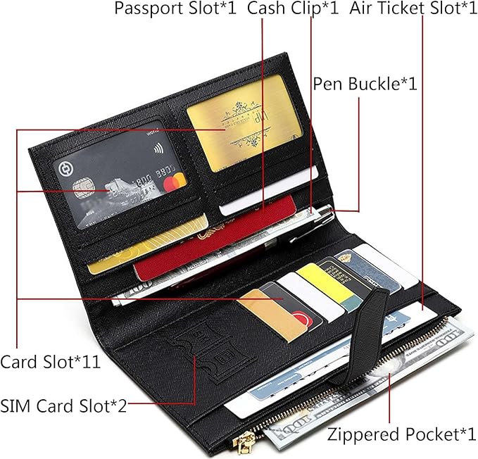 Waterproof Family Passport Organizer with RFID Blocking Genuine Leather Document Holder Card Slots Travel Wallet for Women Men Black (Pink)