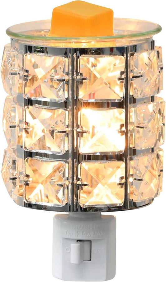 KUPOO Plug-in Wax Warmer,Crystal Wax Melt Warmer Electric Home Fragrance Warmer for Essential Oils Candle Wax Tarts and Melts,Scent Warmer Night Light (Silver Crystal)