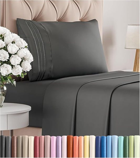 Twin XL Size 3 Piece Sheet Set - Comfy Breathable & Cooling Bed Sheets Set - Hotel Luxury Bedding for Women, Men, Kids, Teens, Boys & Girls - Deep Pockets, Soft and Wrinkle Free - Oeko-Tex - Charcoal