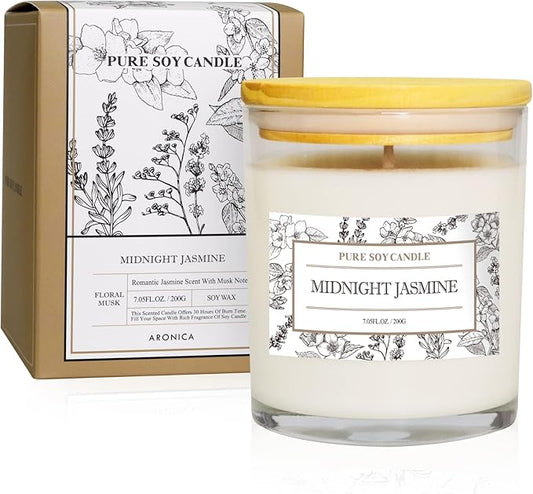 Aronica Jasmine & Magnolia Scented Soy Candles - White Floral Candle Gift for Women, Spring & More