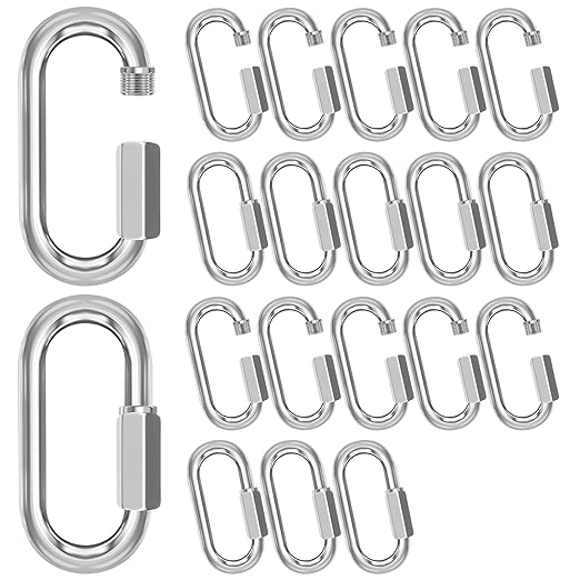 M8-20 Pack 3“ Quick Links Chain Connectors, 5/16″ Galvanized Chain Locking Hooks, 1200LBS Heavy Duty Thread Quick Link Clips, Twist Oval Keychain D Shape for Swing, Backpack, Key Ring