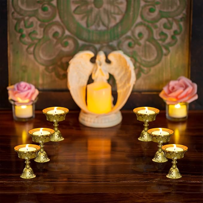 Sziqiqi Ghee Lamp Butter Lamp Holder Golden Cup Candle Holder Tibetan Brass Oil Lamp Buddhist Altar Supplies (Candle Holder 6#)
