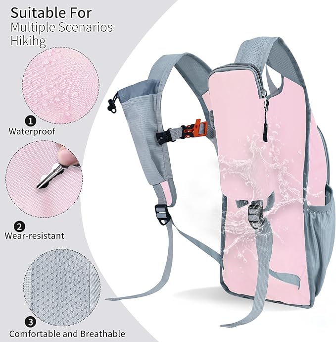 HIGH EXPERIENCE Hiking Backpack 10L/15L Small Daypack Lightweight Packable Travel Foldable Water Resistan for Women Men (Pink, 15L)