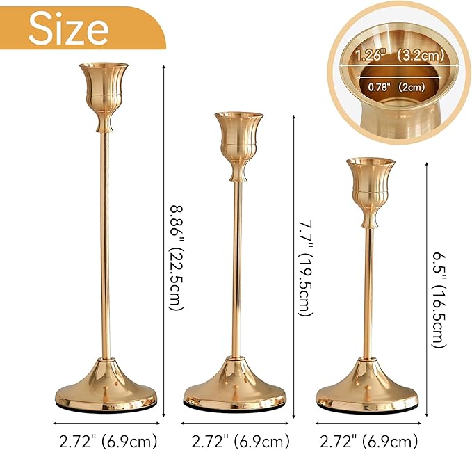 Taper Candle Holders, Tall Vintage Metal Candlestick Holders, 12 PCS Brass Gold Candle Sticks Holders for Home Decor Table Centerpiece Wedding Housewarming Festival, Rose Gold, 4 Sets (12 pcs)