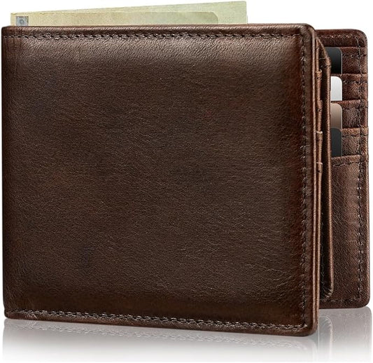 Artpaxy Mens Wallet Bifold Genuine Leather RFID Blocking Wallet for Men with 2 ID Windows 11 Card Holders 2 cash pockets 1 Gift Box