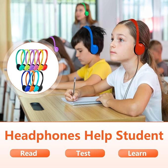 30 Pack Class Set Headphones for Students School Classroom Headphones Bulk Over The Ear Adjustable with 3.5 mm Jack for Library, Online Lesson and Testing Office,Gifts (10 Mixed Colors)