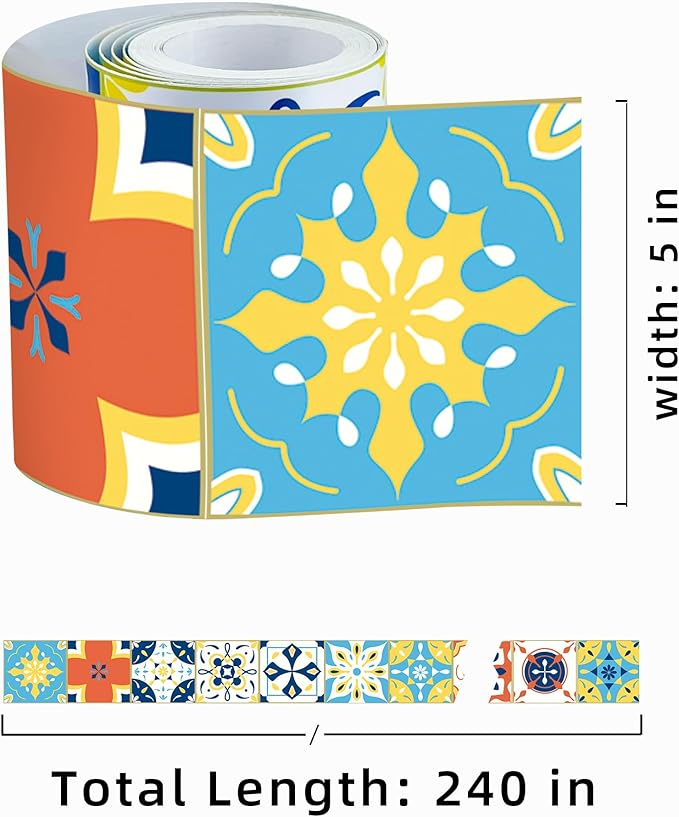 FLFK Wallpaper Border Tile Stickers Peel and Stick Wall Border for Kitchen Backsplash Bathroom Shower Room,5"x240"