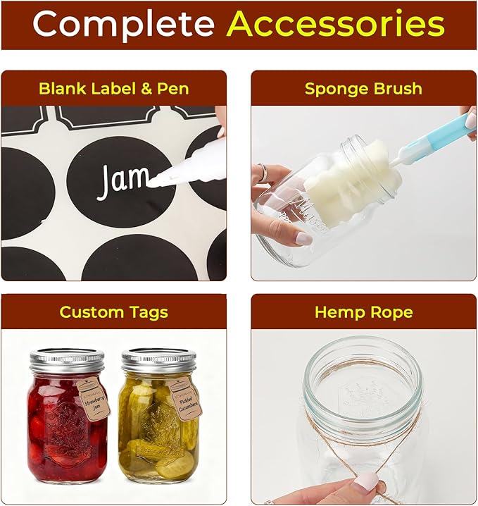 CycleMore 16oz Mason Jars, 12 Pack Canning Jars with Metal Airtight Lids and Bands, Embossed Pint Glass Jars Ideal for Canning, Pickling, Meal Prep, Jam, Honey, DIY Shower/Wedding Favors