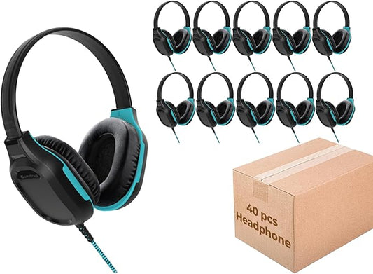 Gumdrop DropTech On-Ear Wired Headphones (40 case Pack) w/ 3.5 mm Chew-Proof Cord - Rugged, Reliable, Drop Tested and Comfortable for Kids, K-12 Students, Classroom and School Use - Black