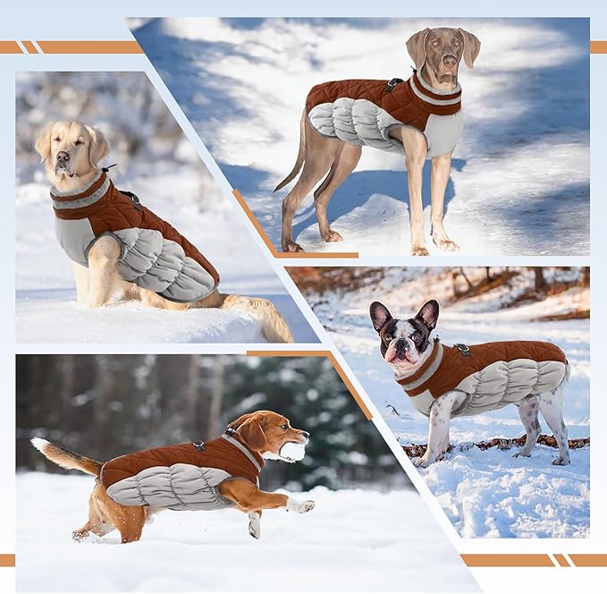 OUOBOB Small Dog Coat,Dog Jackets for Small Dogs,Warm Winter Jacket, Puppy Coat with Harness Built in,Waterproof Dogs Jacket,Puppy Cold Weather Coats,Winter Clothes Snowsuit Shih Tzu Bichon,Brown