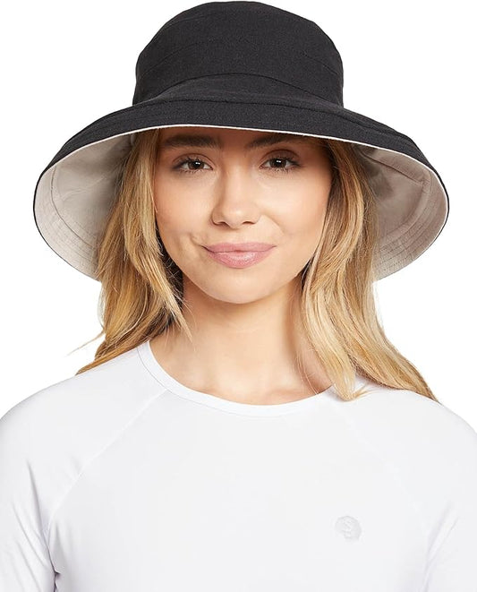 Solbari Women's Holiday Sun Hat UPF 50+ Packable UV Sun Protection Hat with Full Coverage Brim, Reversible, Adjustable Fit