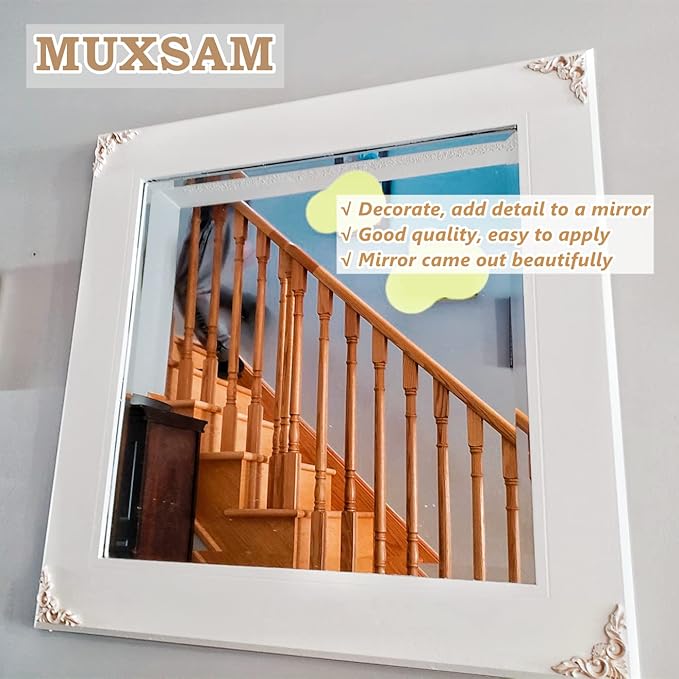 MUXSAM 4Pcs Wood Carved Appliques Onlays, Unpainted Little Wooden Corners Flower Carvings Decals for Mirrors Cabinets Walls Doors Chests Dressers Night Stand DIY Artwork Project, 12x12cm/4.72"x4.72"
