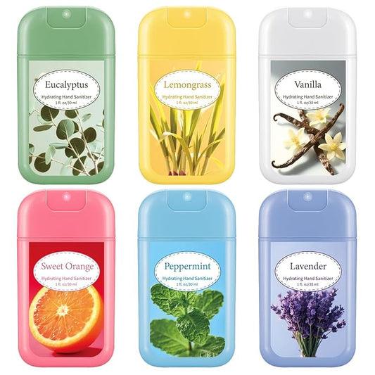6 Pack Hydrating Hand Sanitizer Spray Scented Hand Sanitizer Travel Size Portable Pocket Spray Reusable Sprayer Bottle for Women Coworker Staff Teacher Holiday Favor