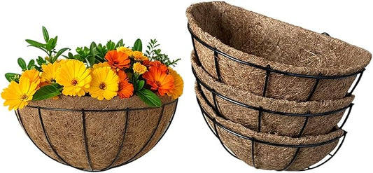 3-Pack Hanging & Wall-Mounted Plant Baskets with Natural Coconut Fiber Liner, Decorative Planters for Home Garden Patio Yard (3Pack HalfWall, 12Inch)