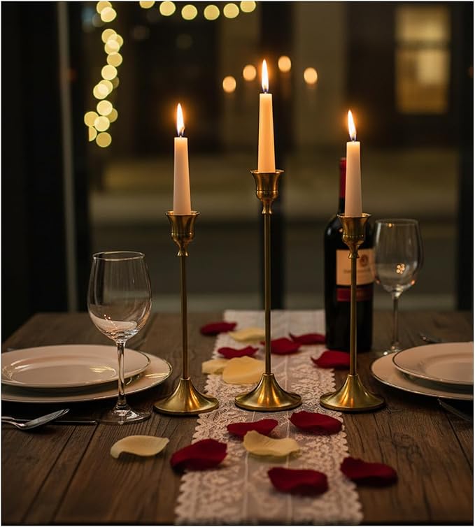 Candle Holder, Modern Minimalist Brass Gold Metal Candlestick Holders, Set of 3 Tall - Elegant Taper Candle Holders for Table Centerpiece, Wedding, Dinner Party Home Decor