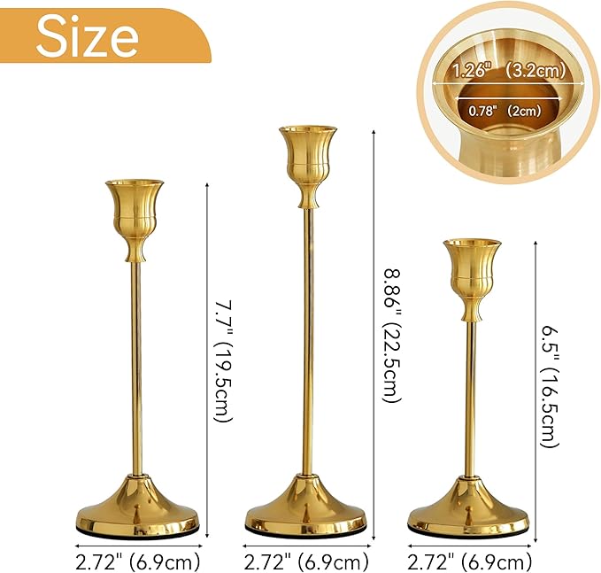 Taper Candle Holders, Tall Vintage Metal Candlestick Holders, 6 PCS Gold Candle Sticks Holders for Home Decor Table Centerpiece Wedding Housewarming Festival, Gold, 2 Sets (6 pcs)
