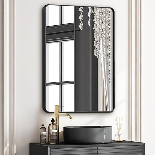 Bathroom Mirrors for Over Sink,1Pcs 20x30Inch Vanity Mirrors for Wall,Black Metal Frame Rectangle Mirrors for Bathroom Farmhouse Restroom,Hangs Horizontally or Vertically