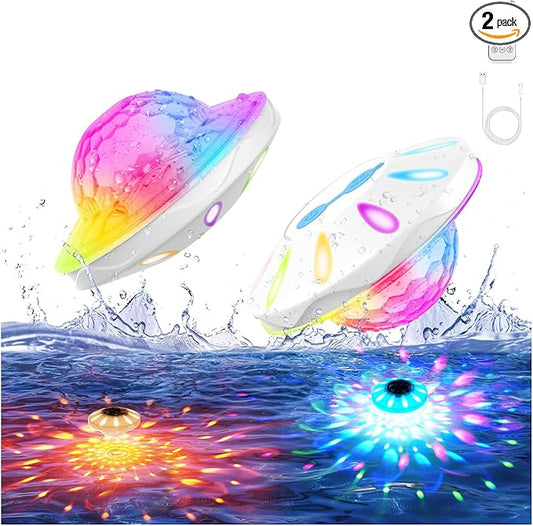 Floating Pool Lights, Pool Lights That Float with Remote, Rechargeable 4000mAh IP68 Waterproof Upper and Lower Color Changing Light with 6 Dynamic Lighting Effects for Bathtub 2 Pack