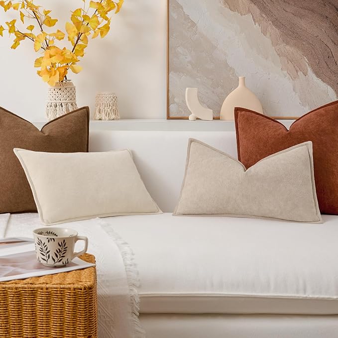 Kevin Textile Waterproof Decorative Pillow Covers Beige 16x16 Inch Pack of 2 Soft Boucle Textured Throw Pillowcases Elegant Accent Pillows for Couch Sofa Chair Bed Home Decor Indoor Outdoor