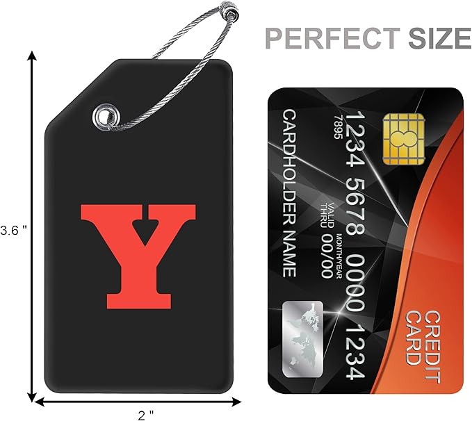 Gostwo 2 Pack Silicone Luggage Tags for Suitcases, 26 Initial Letter Baggage Labels Handbag School Bag Suitcase Instrument Tag with Stainless Steel Loop(Black)(Letter Y)