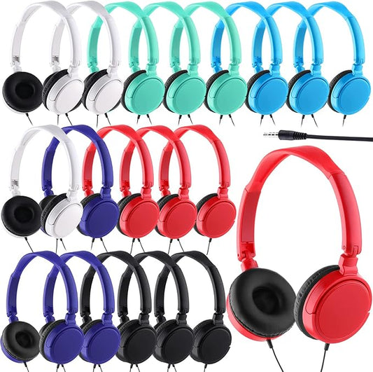 Yunsailing 6 Pack Classroom Headphones Bulk Student Wired Class Headphones Set for School with Individually Wrapped Adjustable Over Ear Head Earbuds (Multicolor)