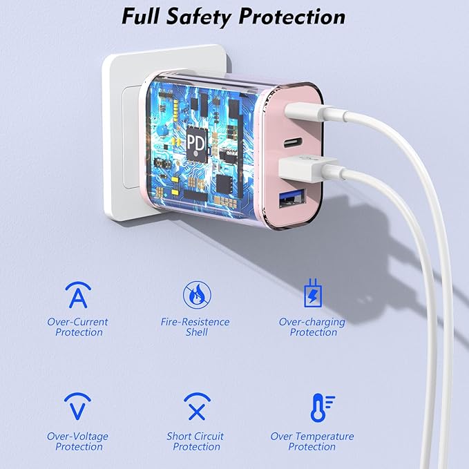 2 Pack USB C Wall Charger,40W Apple iPhone 17 Charger Block 4-Port Multiport PD Power Adapter + QC Wall Plug USBC Fast Charging Block Adapter for iPhone 17/Air/16e/17/16/15 Pro Max/14/13/12/iPad(Pink)