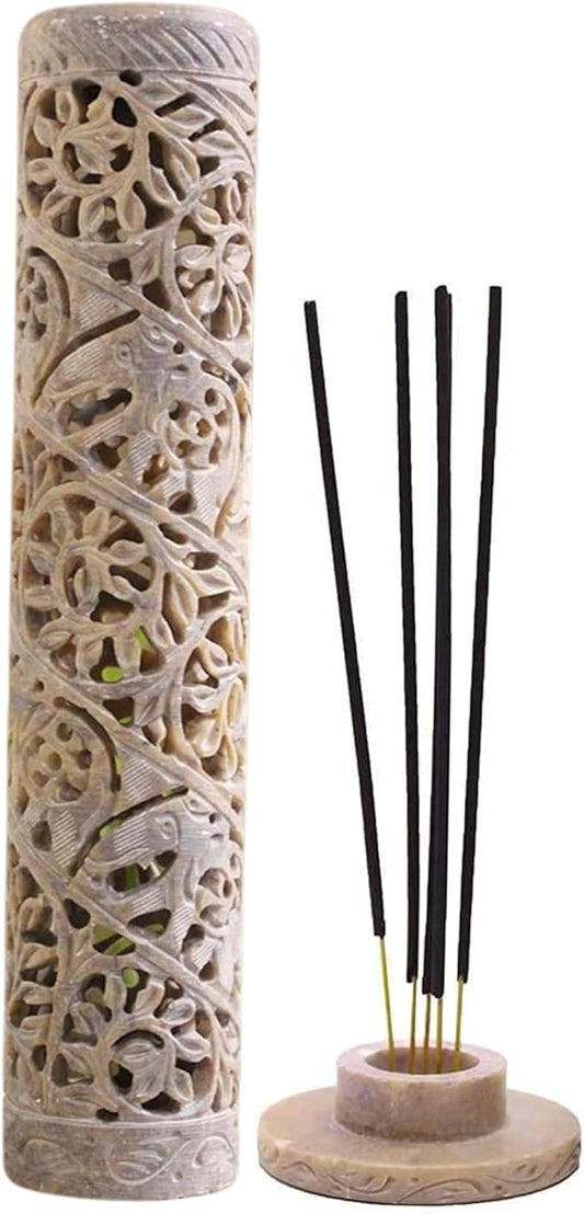 Carry Me Marble Soapstone Incense Stick Holder | Candle Burner | Tea Light Holder - Perfect Handmade Elephant Carving for Gifting. Decorative Home and Office Decor.(3 x 3 x 11 Inches)