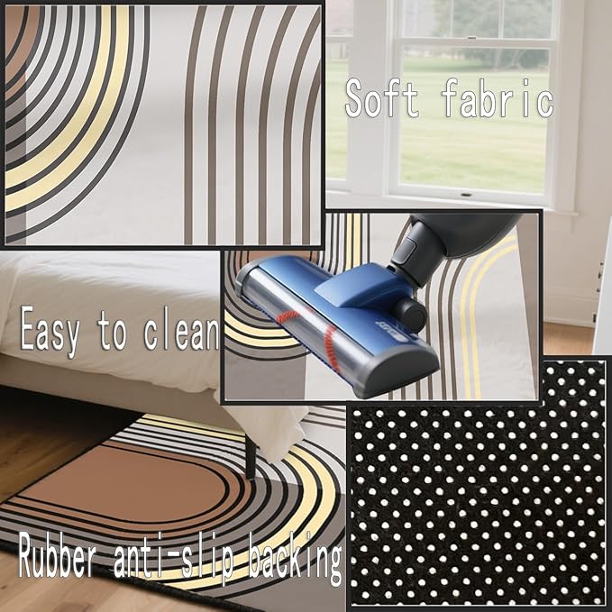 Abstract Washable Area Rug 5x7 Non Slip Durable High-Flow Carpet Contemporary Semi-Circular Line Area Carpet, Suitable for Living Rooms, Bedrooms and Home Offices