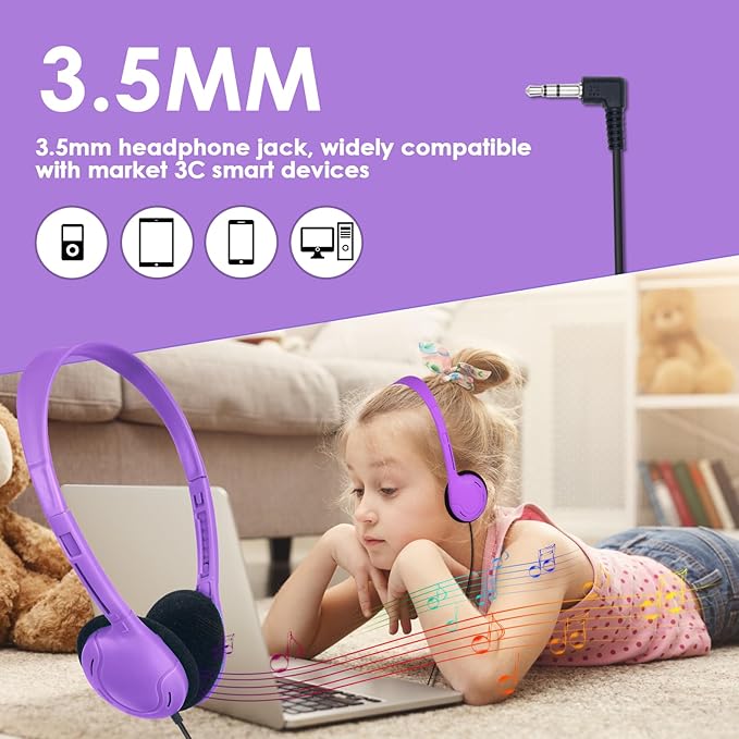 Classroom Headphones Bulk 50 Pack for School,Wholesale Earphones Class Set of Headphones for Students Testing On Line Learning Adult 3.5mm Jack (10 Multi Color)